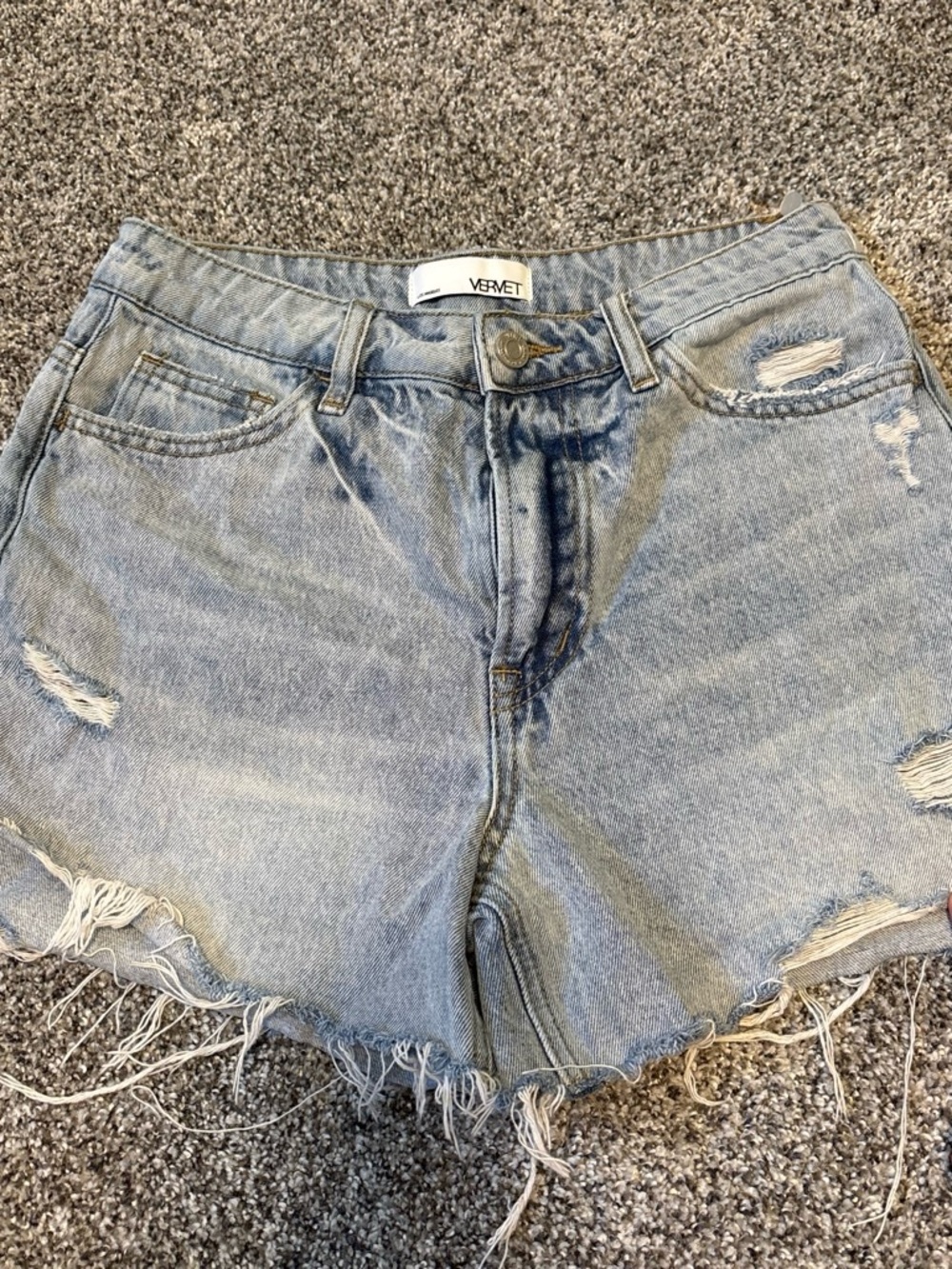 VERVET BY FLYING MONKEY Light Blue Distressed Denim Shorts